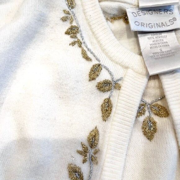 Designers Originals Sweater Set Cardigan/Shell Cream Metallic Embroidery 2 Piece - Picture 12 of 12